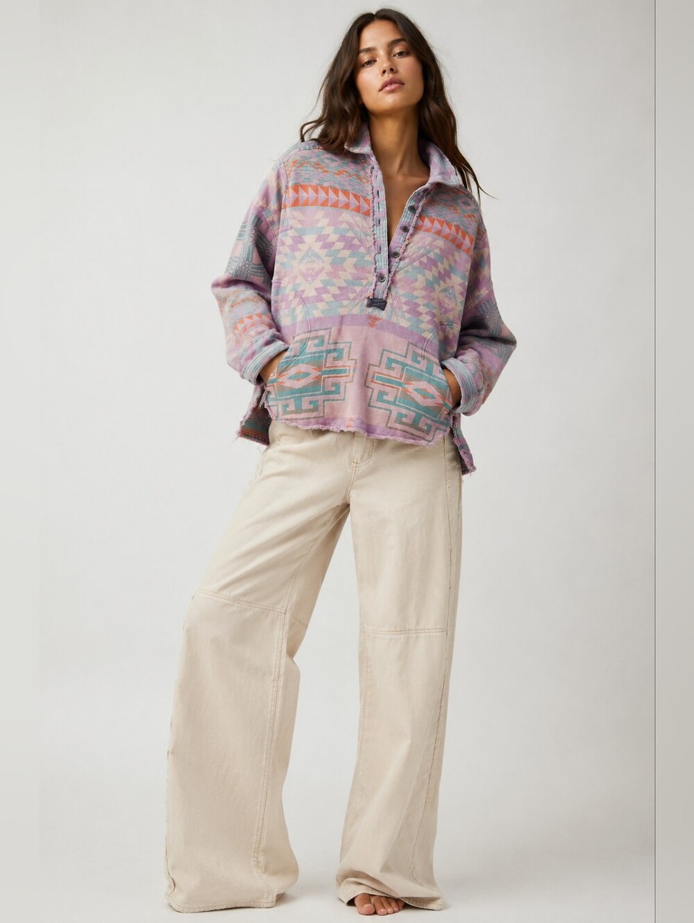 We The Free Arizona Sky Pullover, XS, Rare Lilac + Teal Combo, Oversized